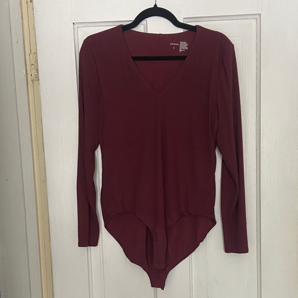 Soma Burgundy Ribbed Long Sleeve Bodysuit